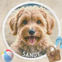 Your Dog Photo Name Personalized Round Beach Towel