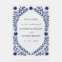 Boho Navy Floral Wedding Welcome Sign
