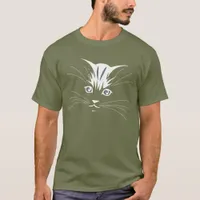 Cat Face in White T-Shirt
