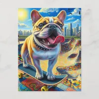 Cute French Bulldog Skateboarding Postcard