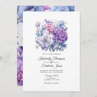 Silver, Icy Blue and Lilac Floral Wedding Invitation