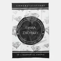 Elegant 60th 75th Diamond Wedding Anniversary Kitchen Towel