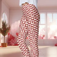  Red and Pink Checkerboard Heart Valentine's  Leggings