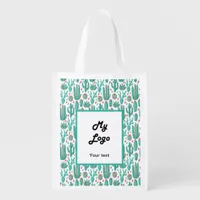 Cactus whimsical pattern business logo text  grocery bag