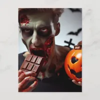 Zombie Eating Halloween Chocolate Postcard