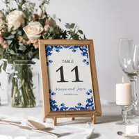 Mexican Blue Floral Elegant Fiesta Wedding Table Number