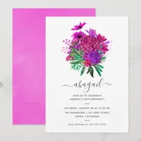 Fuchsia Hot-Pink and Purple Shabby Floral Birthday Invitation