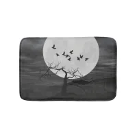 Spooky Ravens Flying Against the Full Moon Bathroom Mat