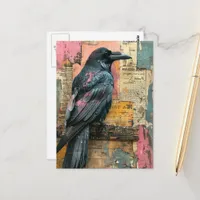 Black Raven Mixed Media Collage Postcard