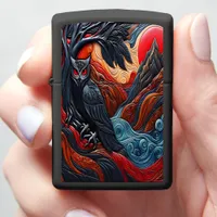 Owl and Surreal Landscape Featuring Vibrant Colors Zippo Lighter