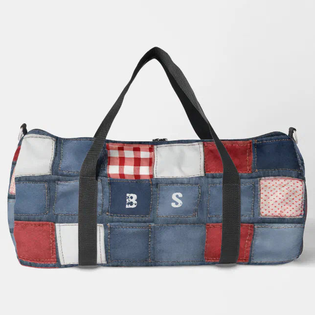 Blue Jeans Denim Patchwork Initials Duffle Bag