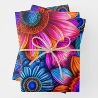 Floral pattern in boho style wrapping paper sheets