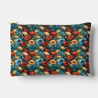 Yellow Red Blue Flowers Botanical Print Small Accessory Pouch