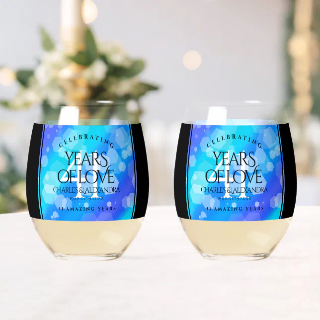 Elegant 41st Blue Topaz Wedding Anniversary Whiskey Glass