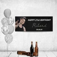 Birthday party black white photo modern guy banner