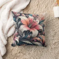 Vibrant Lily Blossoms With Intricate Swirls Throw Pillow