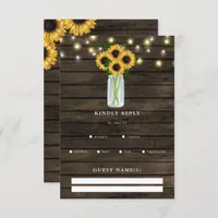 Barn Wood String Lights Sunflowers  RSVP Card