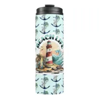 Beach Life Tropical Lighthouse Thermal Tumbler