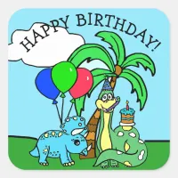 Happy Birthday Dinosaurs Square Sticker