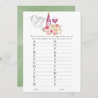 Floral Bridal Shower Wine Tasting A-Z Game Invitation