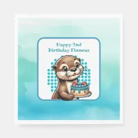 Boy's Birthday Party Otter Themed Personalized Napkins