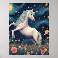 A Unicorn in The Starry Night Poster