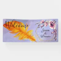 Quirky Flame Orange Feather with Pastel Flowers   Banner