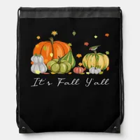 It’s Fall Y’all Halloween Pumpkin Autumn Leaves Th Drawstring Bag