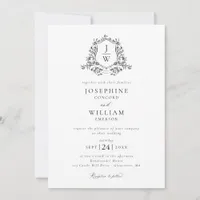 Traditional Monogram Crest Floral Elegant Wedding Invitation