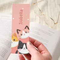 Cute Kawaii Cat Faces Pink Personalized Bookmarks