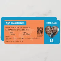 Tangerine & Lagoon Blue Boarding Pass Wedding Invitation