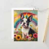 Adorable Boston Terrier Unicorn Puppy Collage Postcard