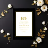 Trendy Typography Black and Gold Wedding Invitation