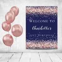 Birthday navy blue rose gold glitter welcome foam board