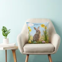 Cute Easter Bunny and Daffodil  Throw Pillow