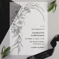 Black Floral Bouquet Arch Wedding Vellum Invitations