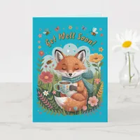 Warm & Cheerful Cozy Woodland Fox Get Well Soon! Card