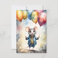 Cute mouse with colorful balloons, custom Birthday Card