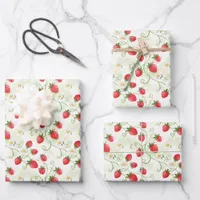 Strawberry Blossoms and Berries Watercolor Style Wrapping Paper Sheets