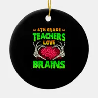 4th Grade Teacher Skeleton Heart Hands Halloween L Ceramic Ornament