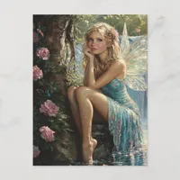 Beautiful Blond Fairy and Roses  Postcard
