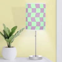 Geometric Purple Green Wavy Check Pattern Table Lamp