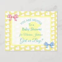 Yellow Rubber Duckie Baby'Shower Invitation Postcard