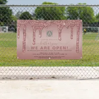 Chic Rose Gold Sparkle Glitter Drips Business Open Banner