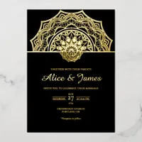 Mandala Arch Crown Elegant Black Gold Foil Wedding Invitation