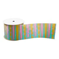 Retro Hip Mod Pop Striped Pattern Pink Orange Blue Satin Ribbon