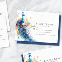 Peacock Blue Wedding RSVP Card