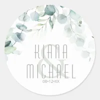 Dreamy Greenery Wedding Green/Blue V2 ID817 Classic Round Sticker