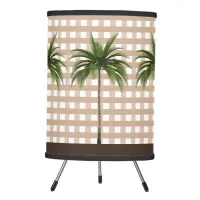 Gingham Check |Three Palm Trees with Brown Stripe Tripod Lamp