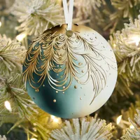 Simple Gold and Green Christmas Metal Ornament